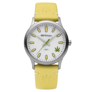 420Waldos Women's Quartz Watch - Mary Jane White Dial Yellow Leather Strap | W2006