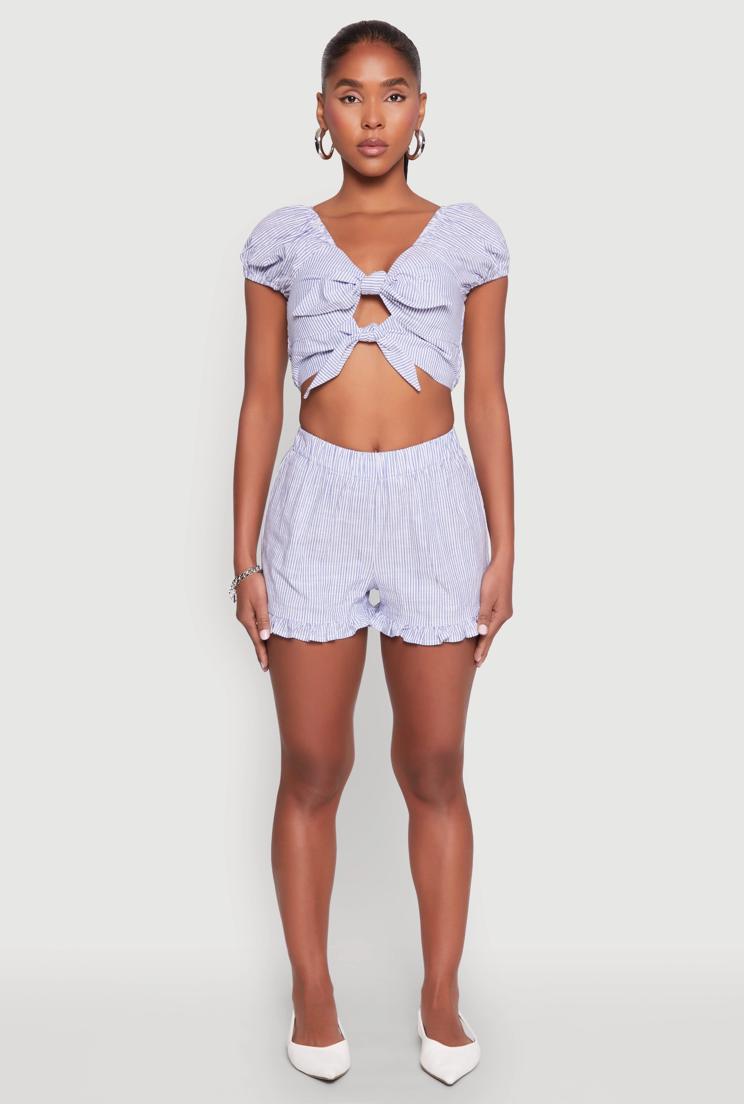 Almost Famous Ruffled Hem Striped Shorts