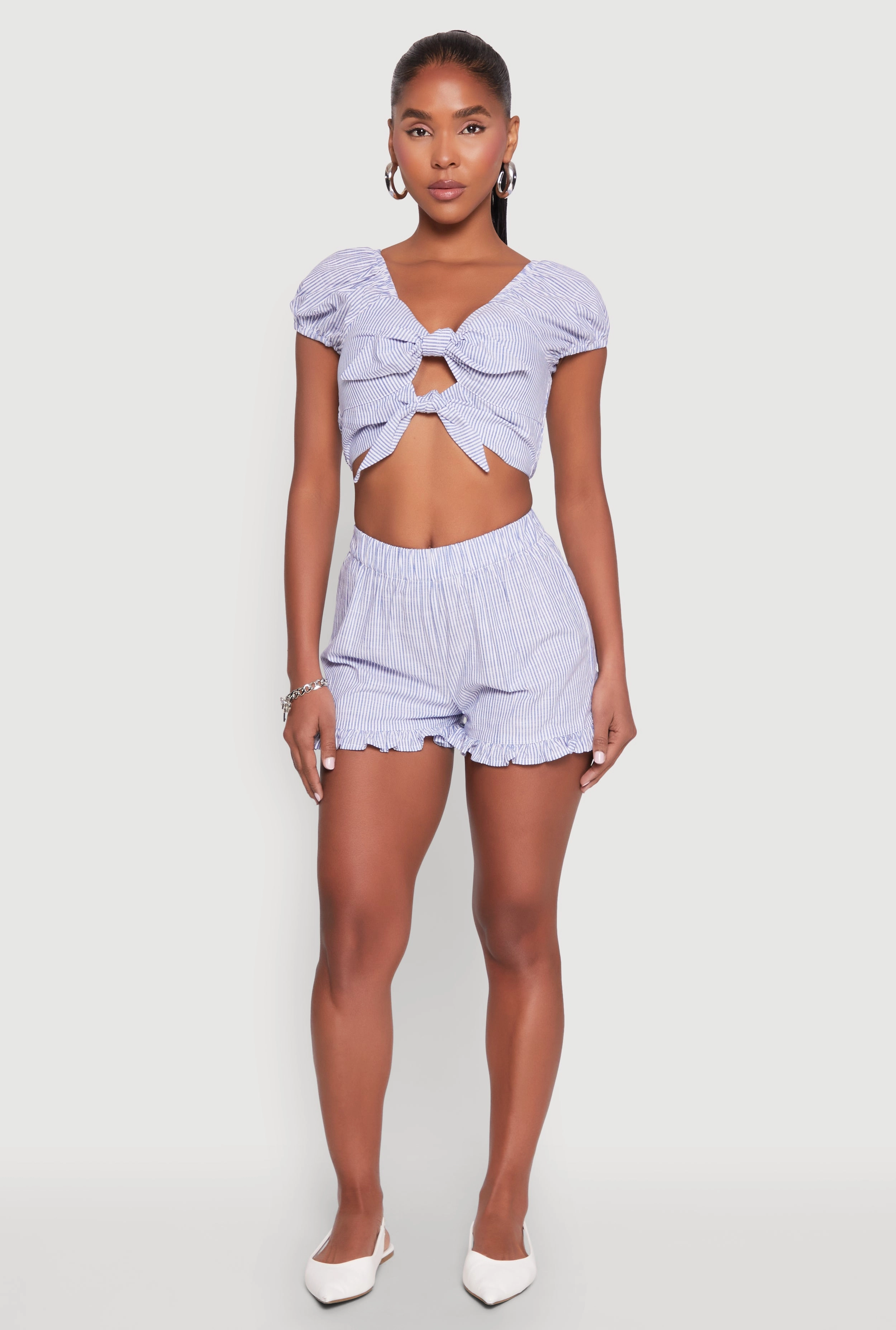 Almost Famous Ruffled Hem Striped Shorts