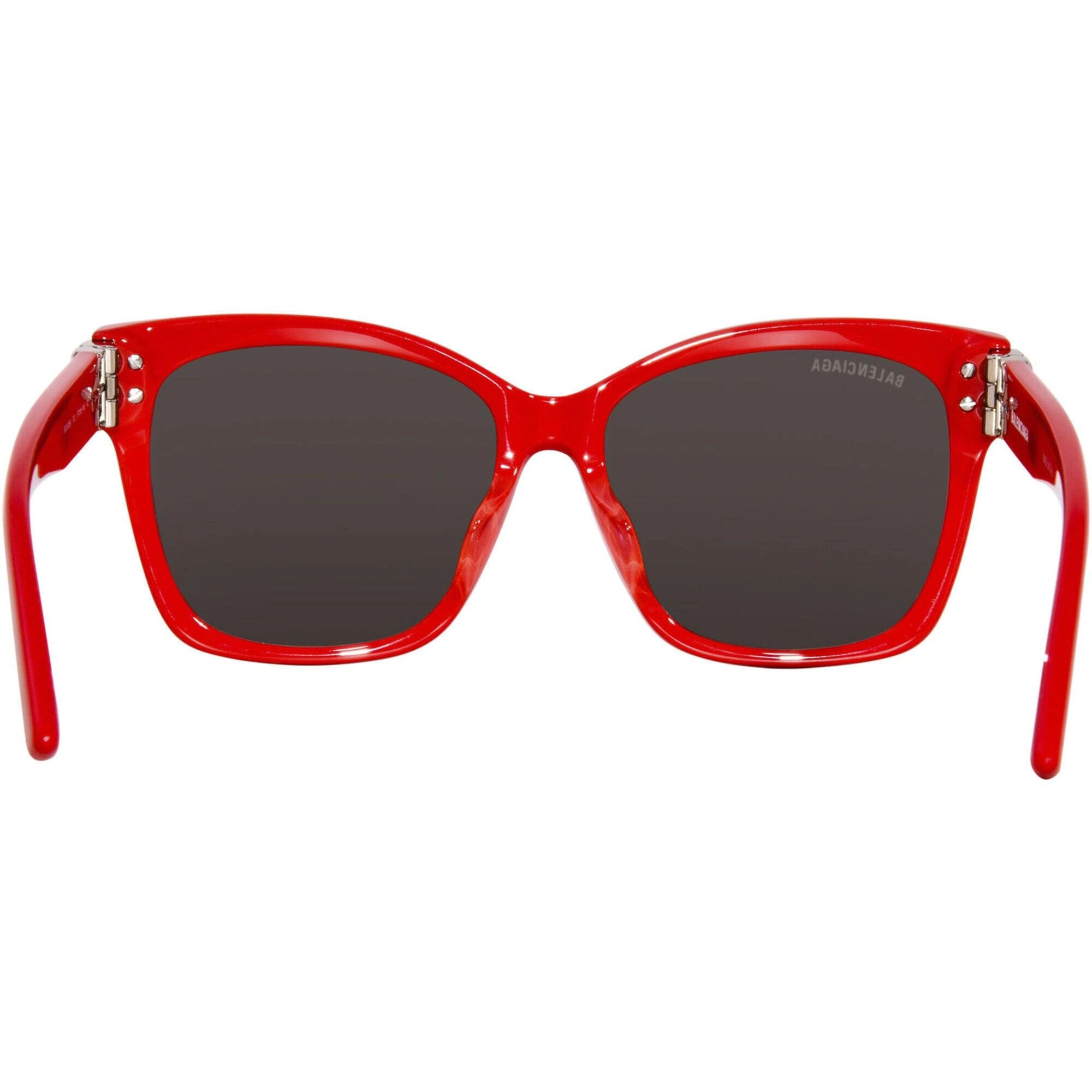 Balenciaga Women's Sunglasses - Red Acetate Square Frame Grey Lens | BB0102SA 012