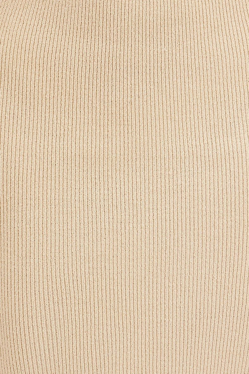 Beige Maxi Skirt Knit High Waist
