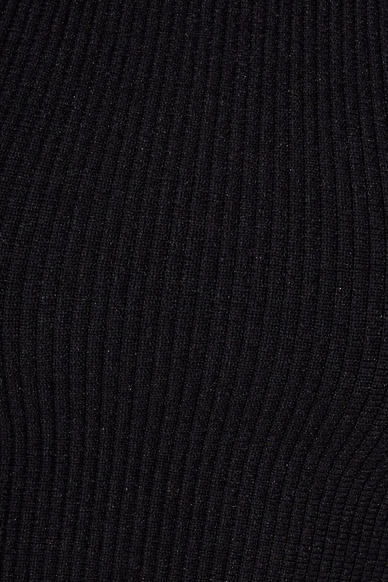 Black Knit Top Ribbed High Neck