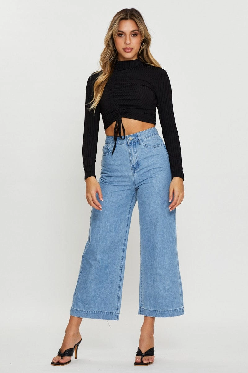 Black Ruched Top Long Sleeve