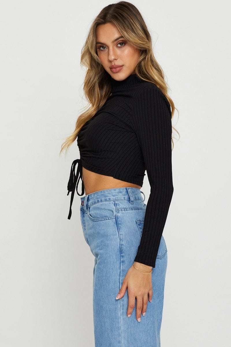 Black Ruched Top Long Sleeve