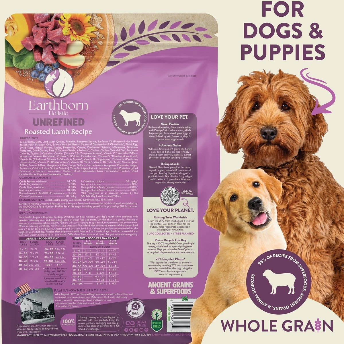 Earthborn Holistic Unrefined Roasted Lamb with Ancient Grains & Superfoods Dry Dog Food