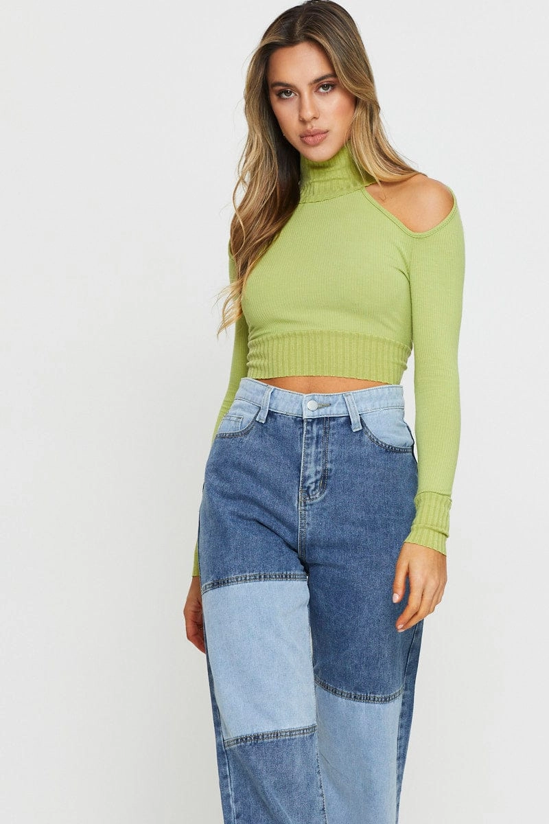 Green Crop Top Long Sleeve