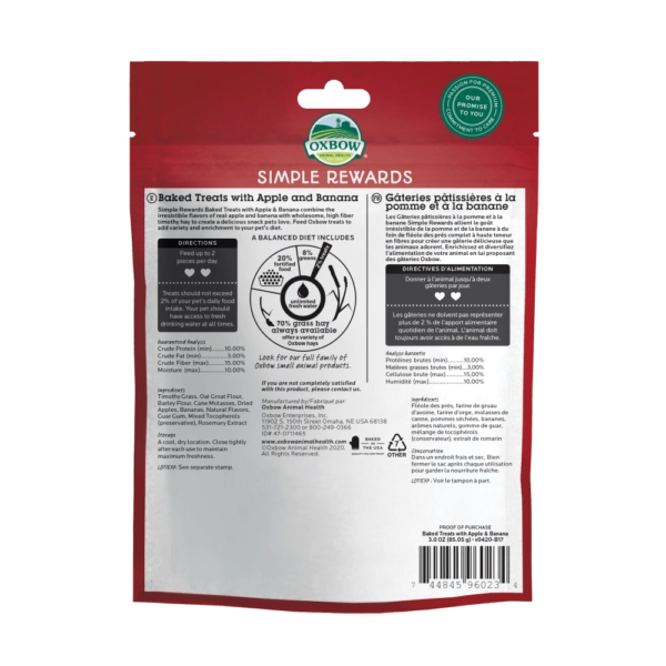 Oxbow Simple Rewards Baked Treats - Apple & Banana