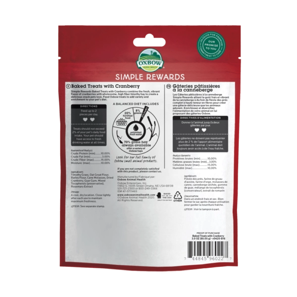 Oxbow Simple Rewards Baked Treats - Cranberry