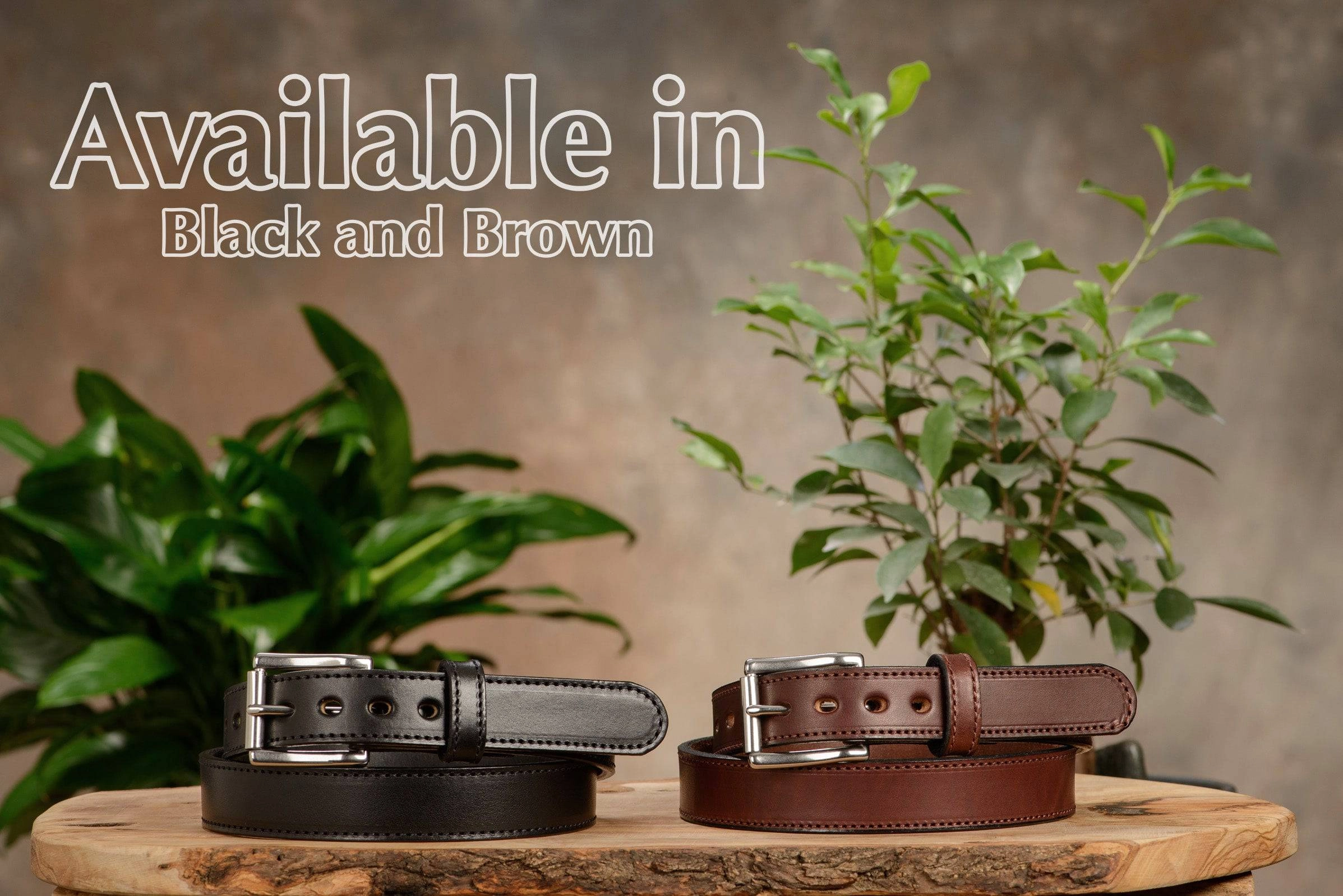 The Eastwood: Men's Black Stitched Leather Belt Max Thick 1.25"