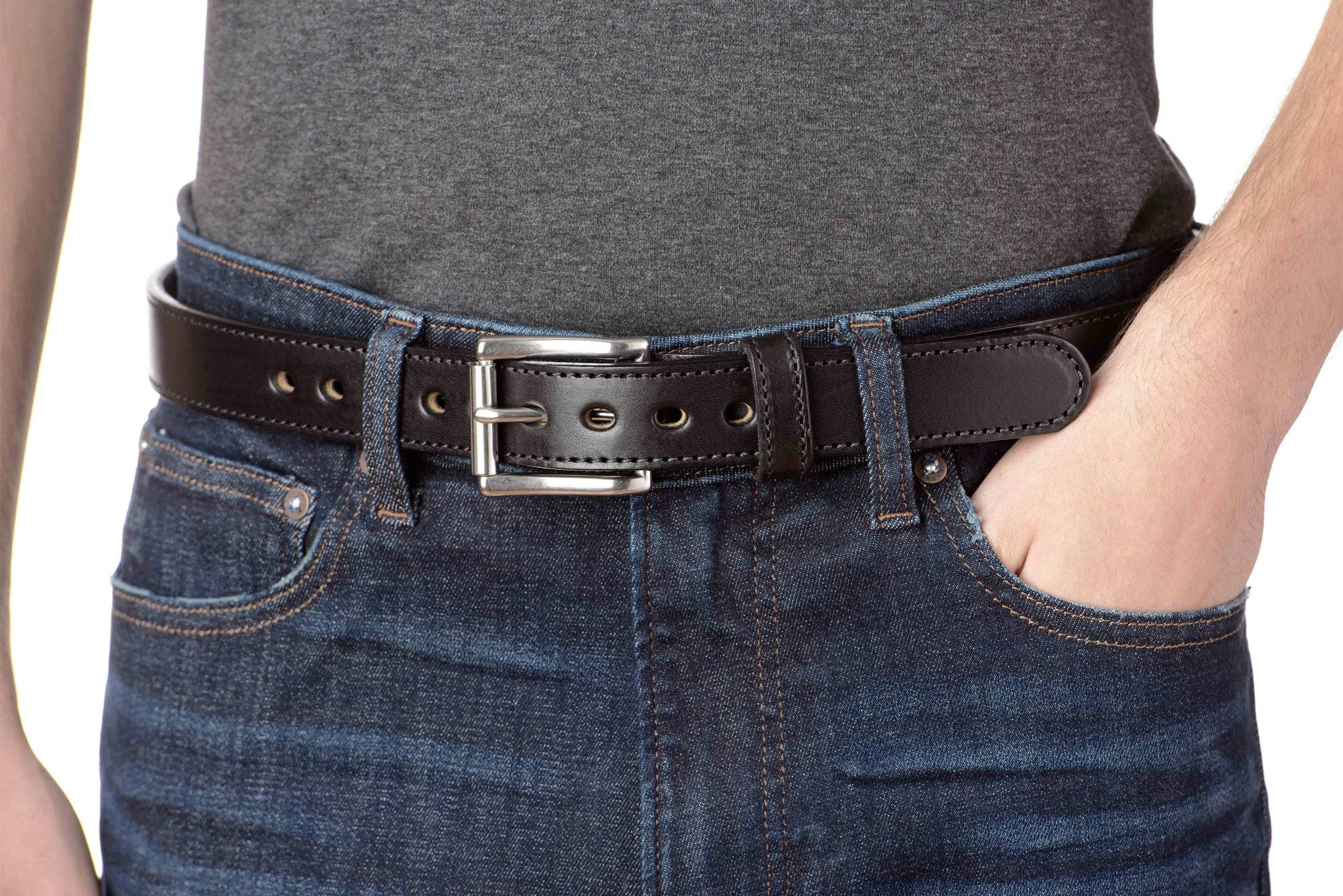 The Eastwood: Men's Black Stitched Leather Belt Max Thick 1.25"