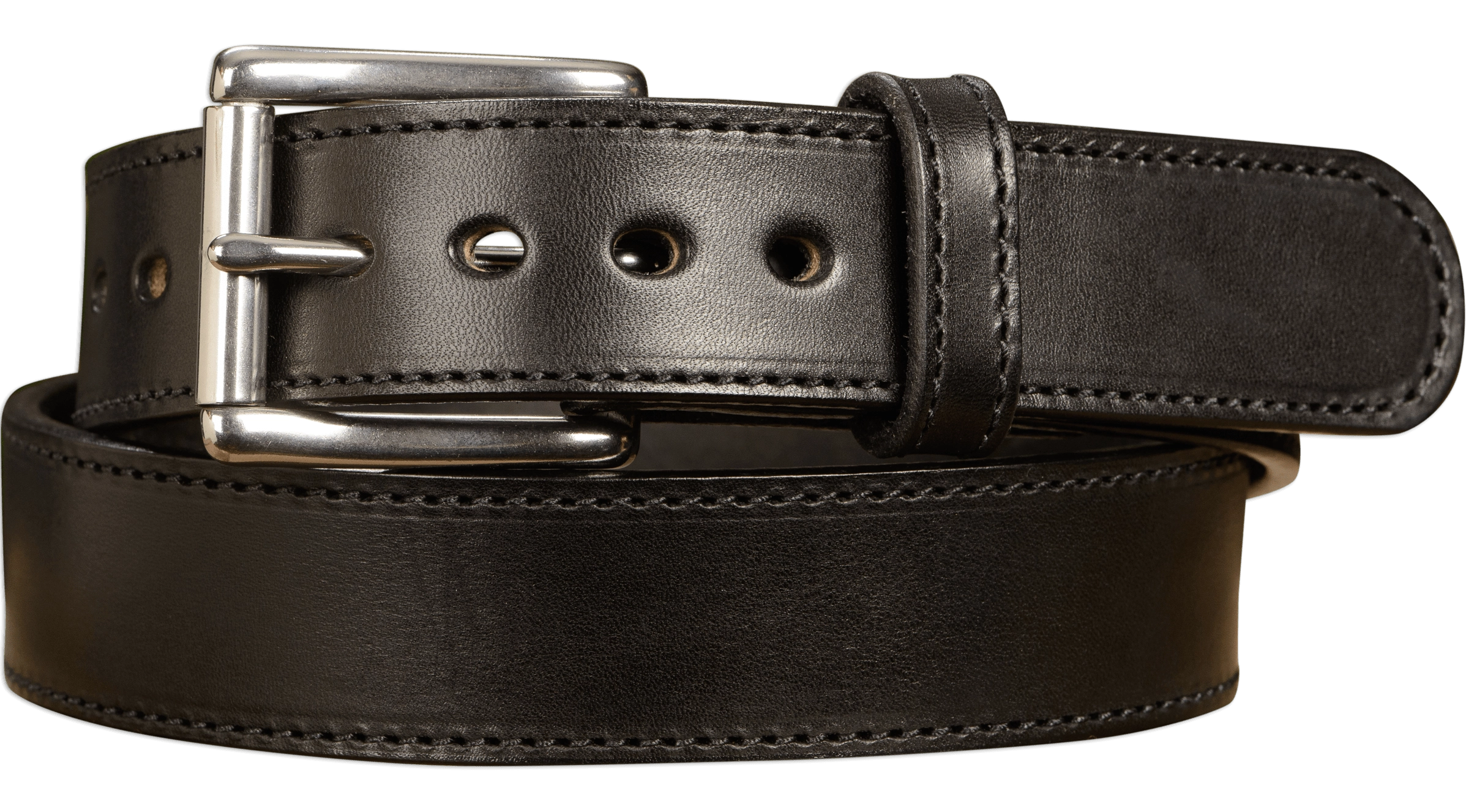The Eastwood: Men's Black Stitched Leather Belt Max Thick 1.50"
