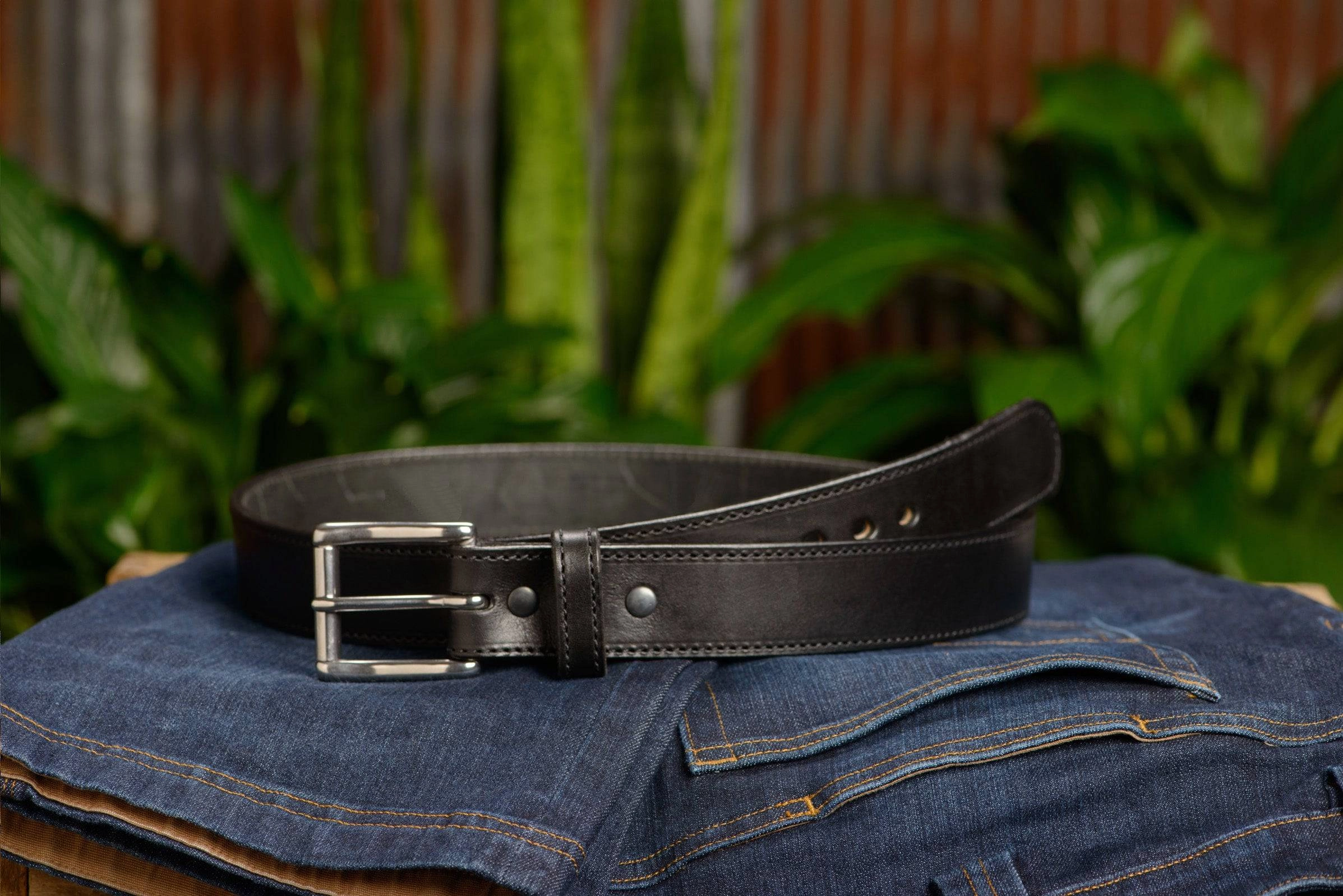 The Eastwood: Men's Black Stitched Leather Belt Max Thick 1.50"