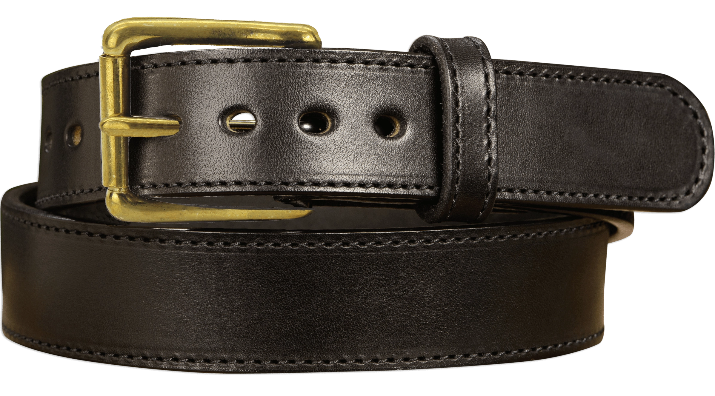 The Eastwood: Men's Black Stitched Leather Belt Max Thick With Brass 1.50"