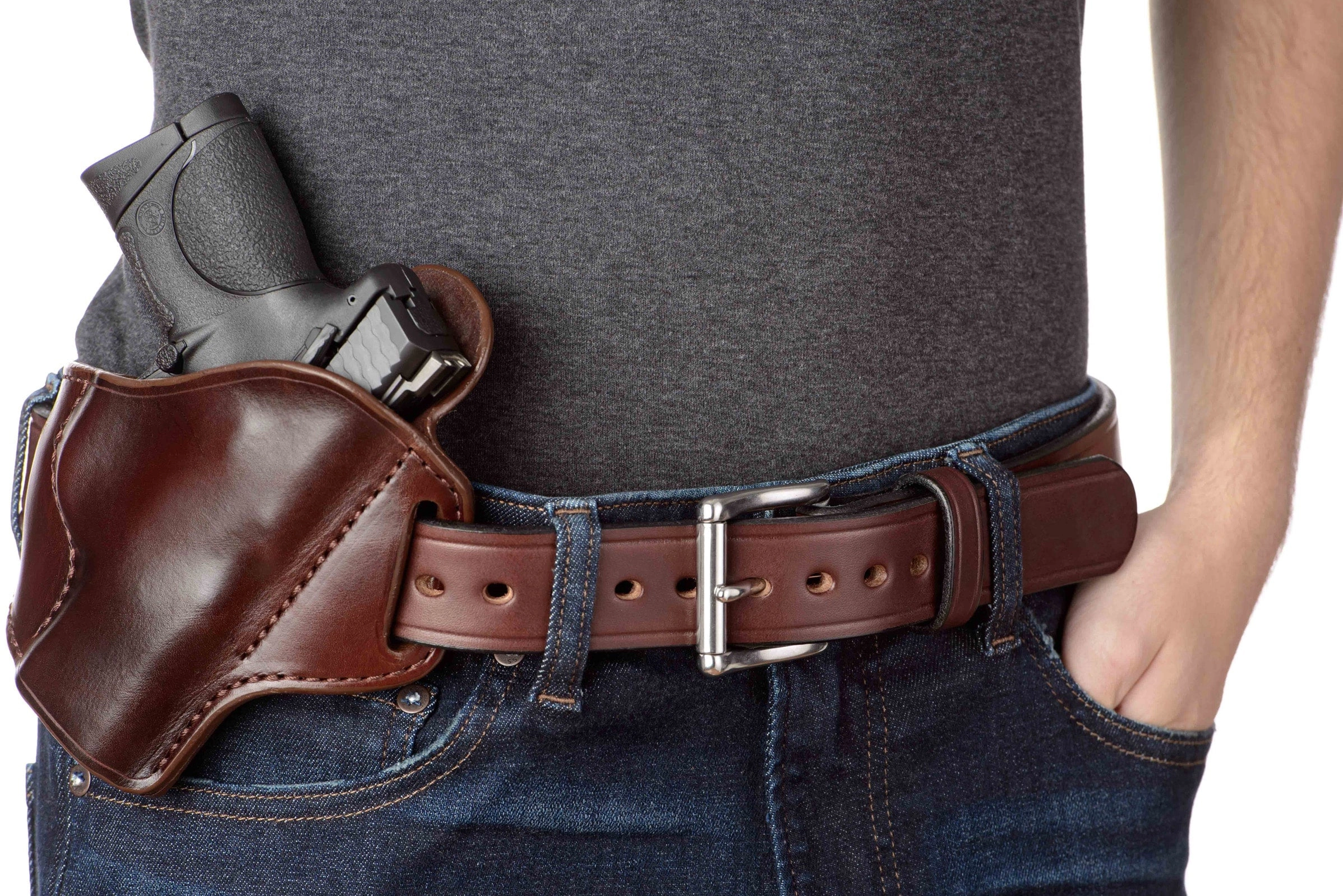 The Eastwood: Men's Brown Creased Accent Leather Belt Max Thick 1.50"