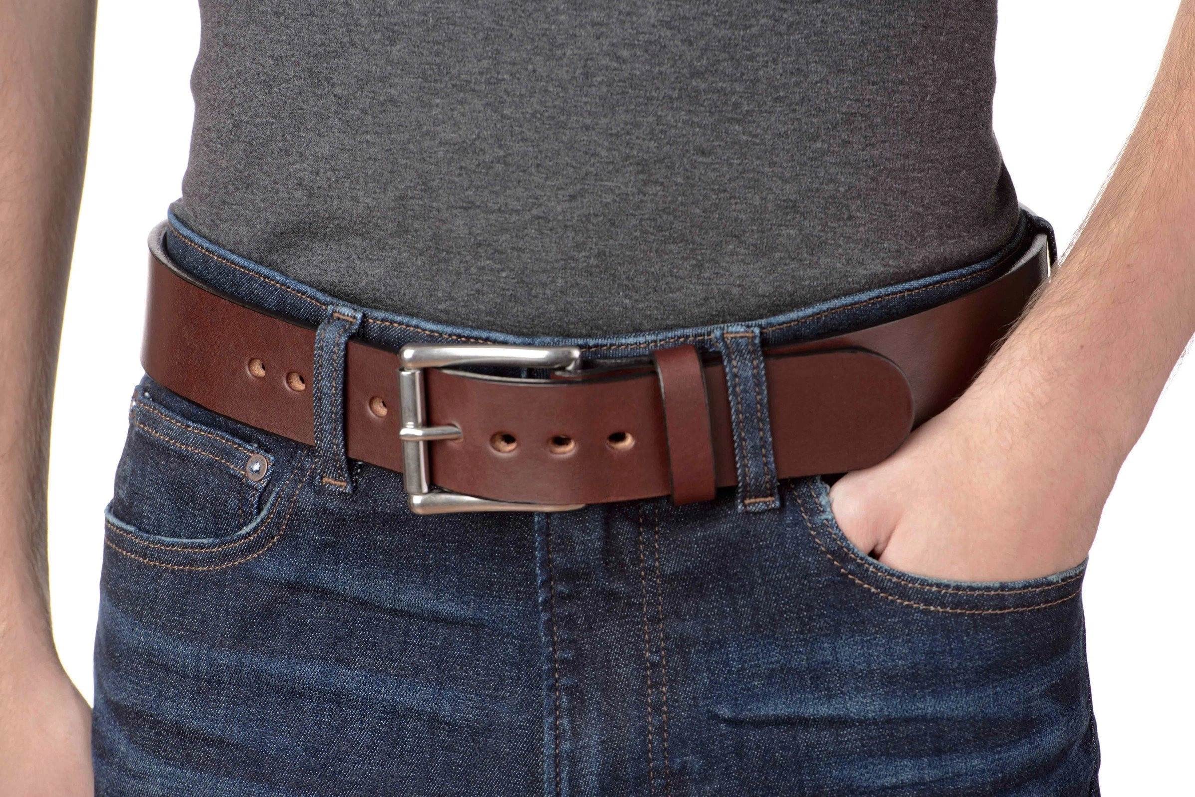 The Eastwood: Men's Brown Non Stitched Leather Belt Max Thick 1.75" Extra Wide