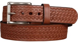 The Eastwood: Men's Medium Brown Basket Weave Leather Belt Max Thick 1.50"