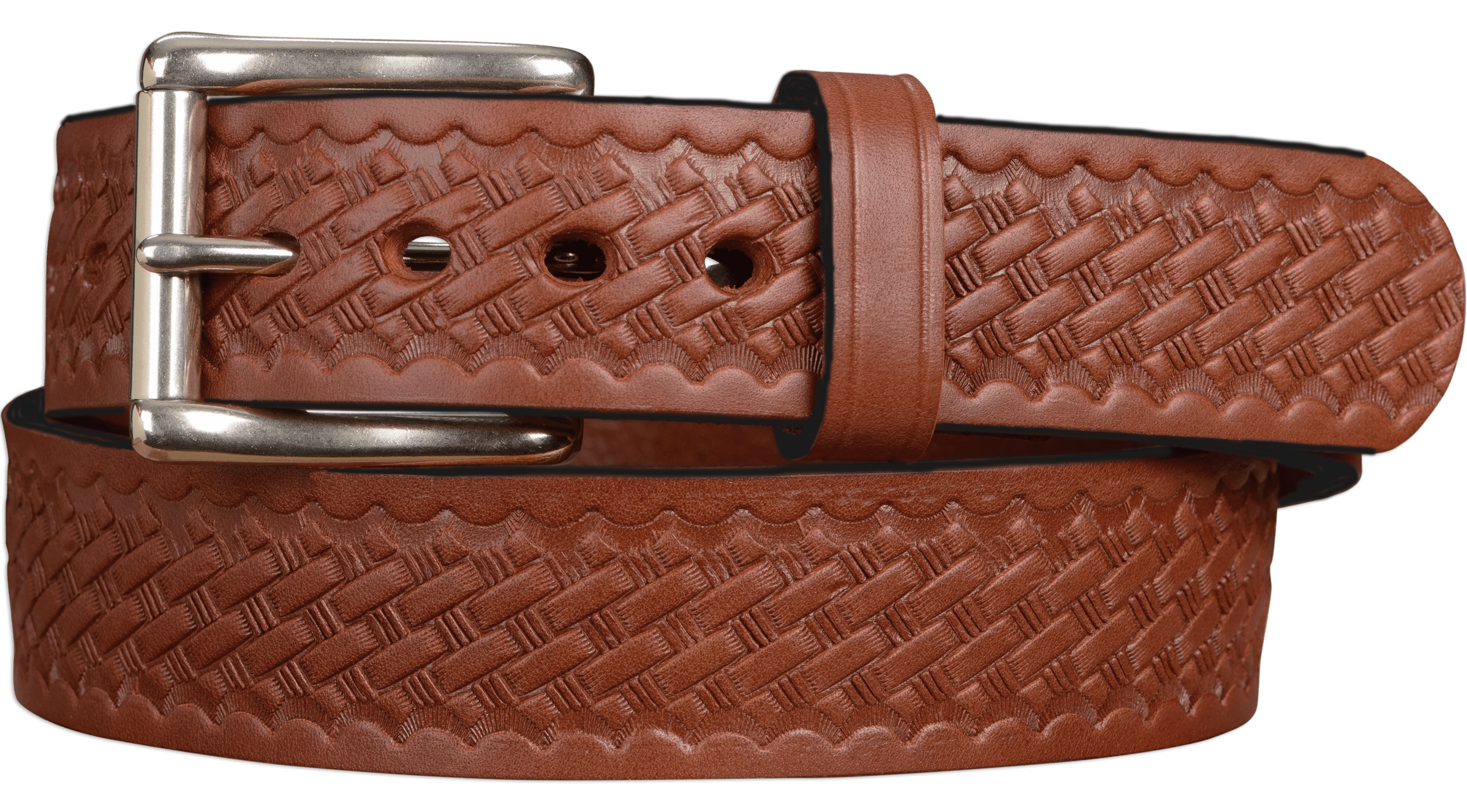 The Eastwood: Men's Medium Brown Basket Weave Leather Belt Max Thick 1.50"