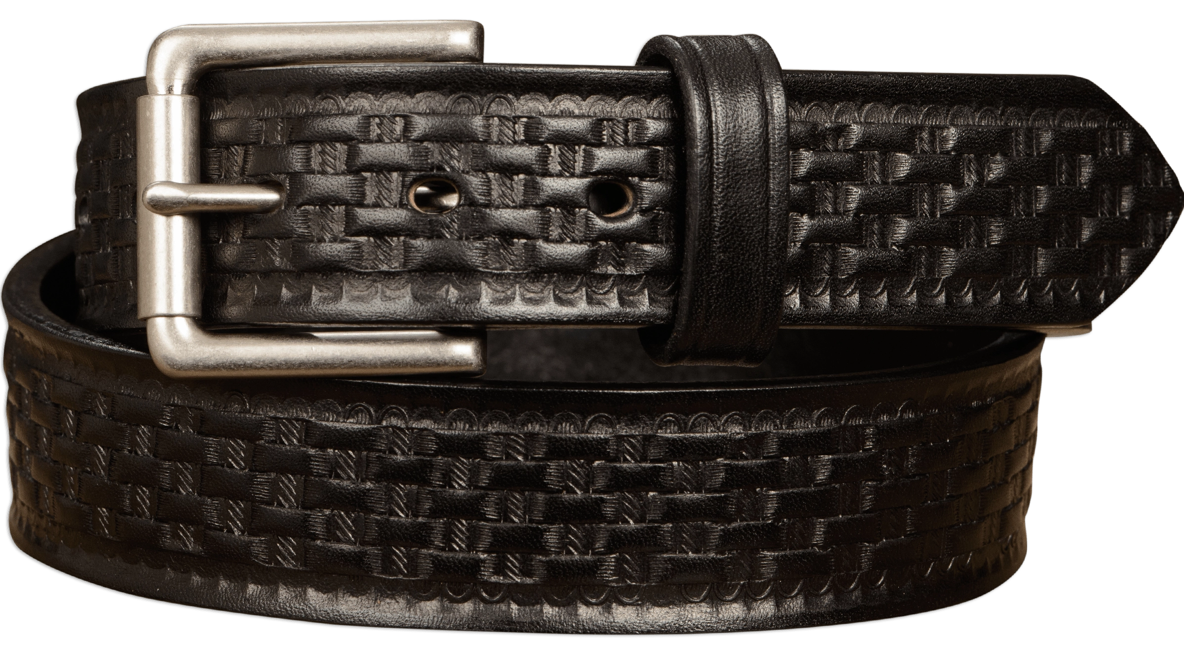 The Maverick: Men's Black Basket Weave Leather Belt 1.50"