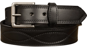 The Maverick: Men's Black Figure 8 Stitched Leather Belt With Black Thread 1.50"
