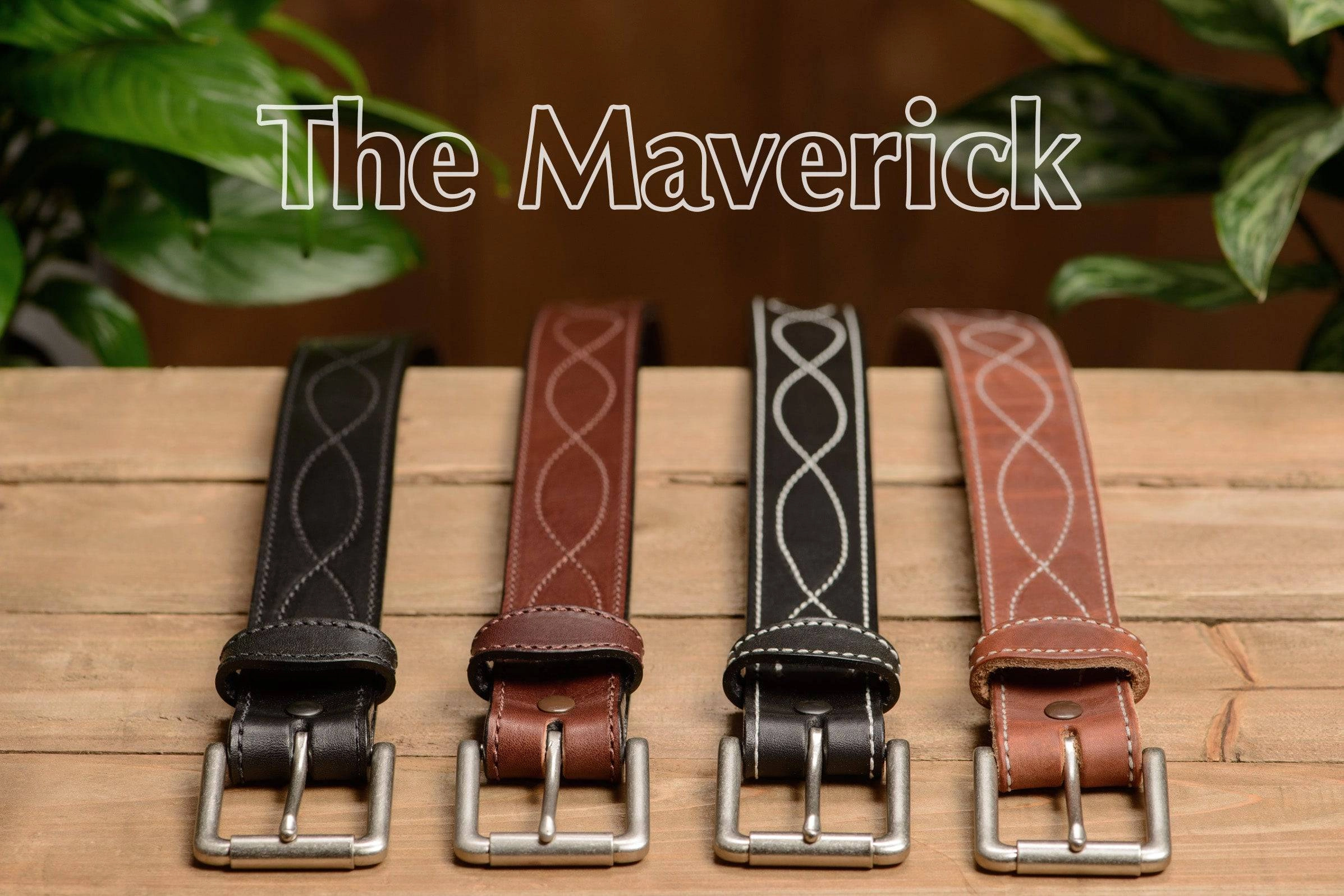The Maverick: Men's Brown Figure 8 Stitched Leather Belt With Brown Thread 1.50"
