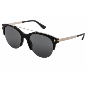 Tom Ford Women's Sunglasses - Shiny Black Pilot Frame Smoke Mirror Lens | FT0517 01A