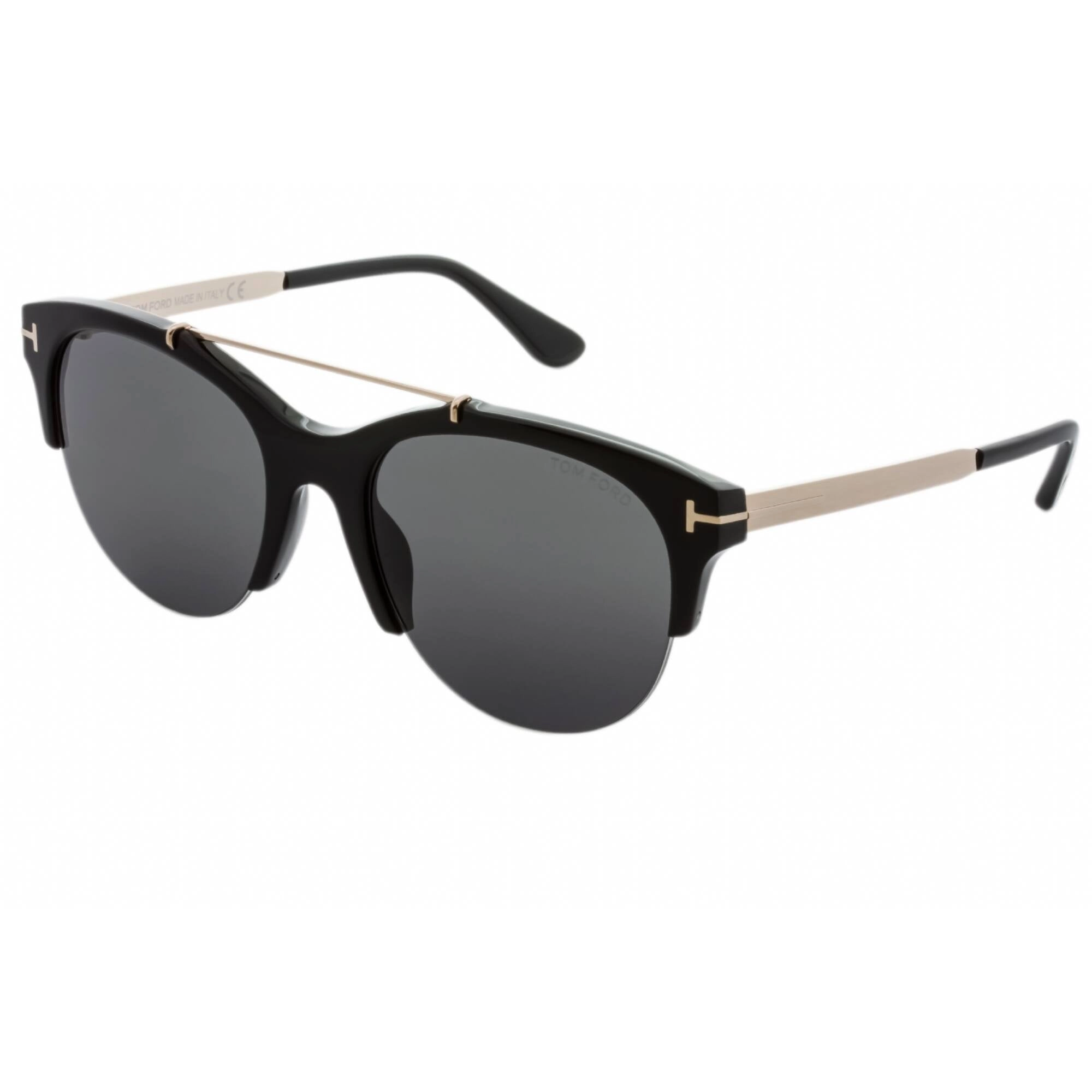 Tom Ford Women's Sunglasses - Shiny Black Pilot Frame Smoke Mirror Lens | FT0517 01A