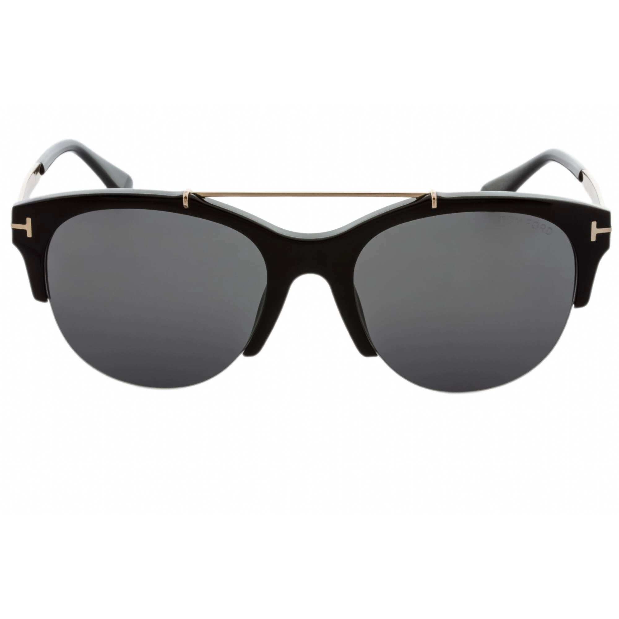 Tom Ford Women's Sunglasses - Shiny Black Pilot Frame Smoke Mirror Lens | FT0517 01A