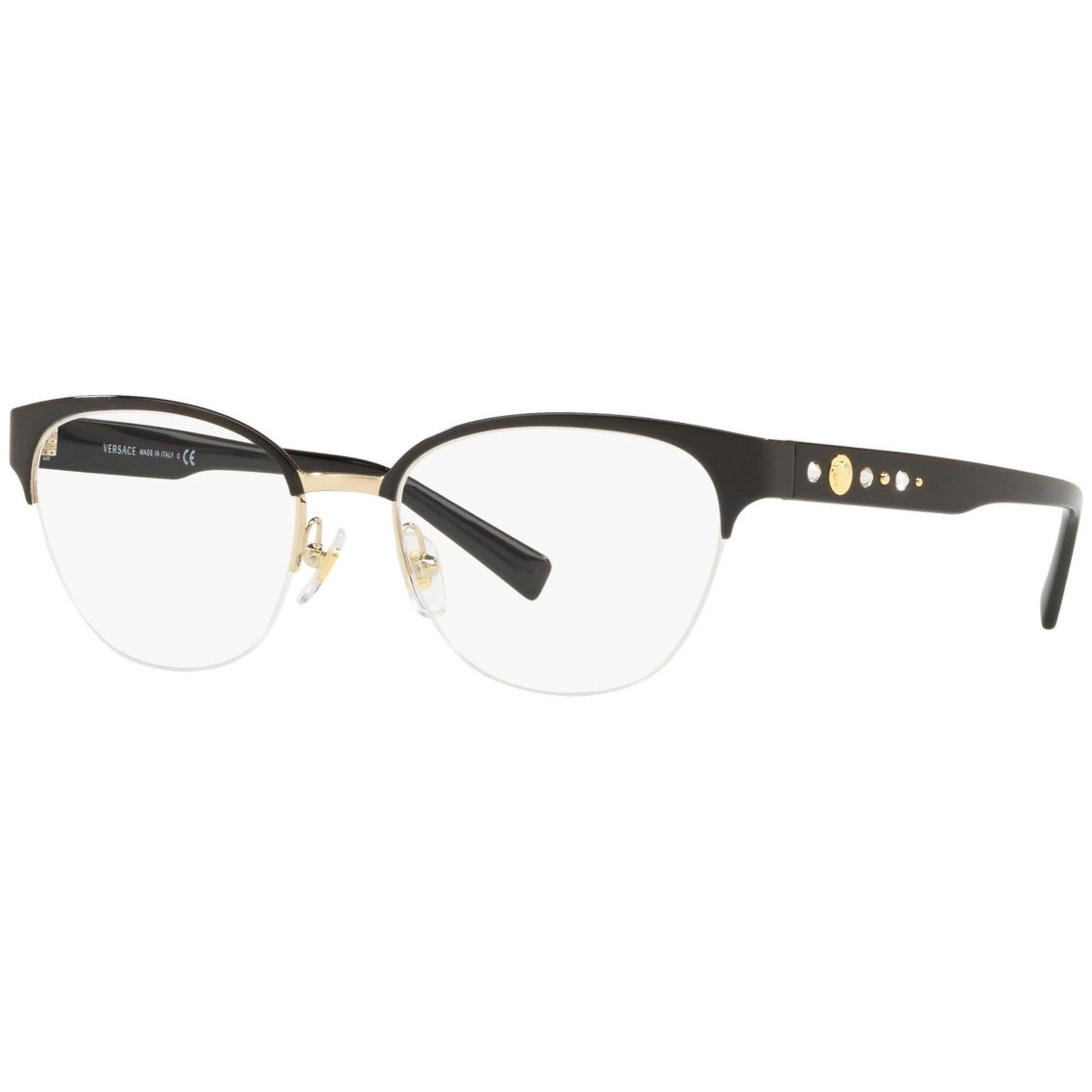 Versace Women's Eyeglasses - Black and Gold Metal Oval Frame | VERSACE 0VE1255B 1433