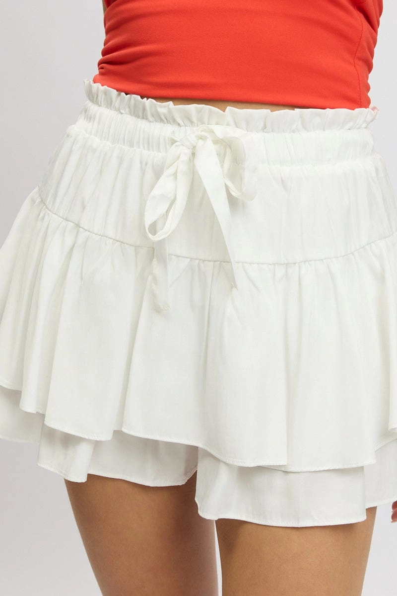 White Skort Skirt Frilled Hem Elasticated Waist
